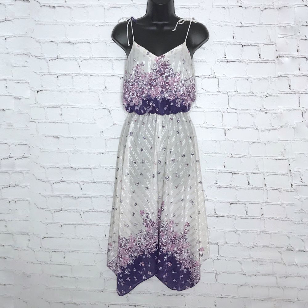 Vintage White 1970's Sundress Floral Handkerchief